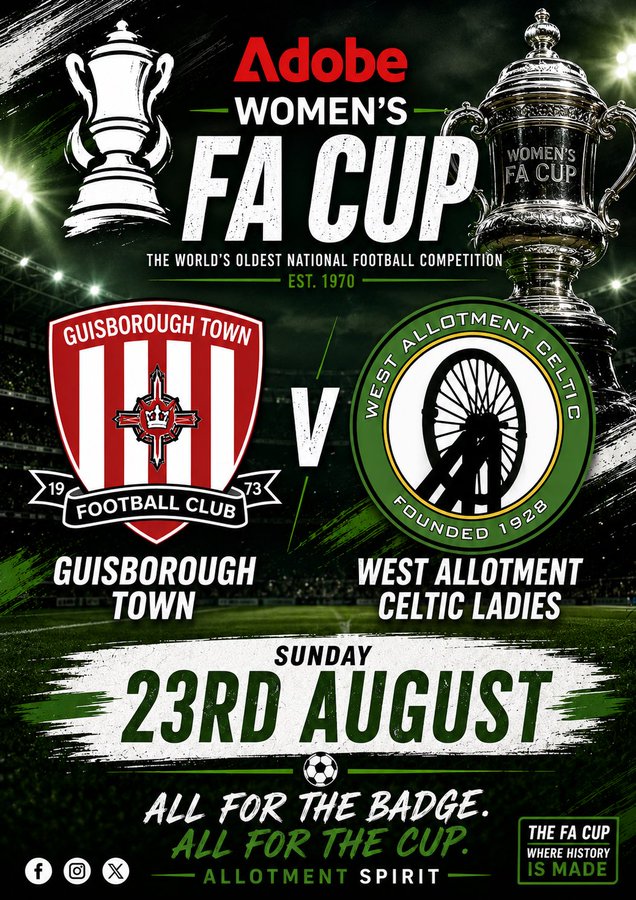 West Allotment Celtic Adobe Women’s FA Cup opponents are confirmed! 🏆