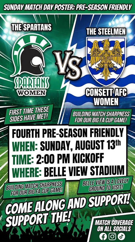 Pre-Season Preview: Spartans Travel to Belle View to Face Consett AFC