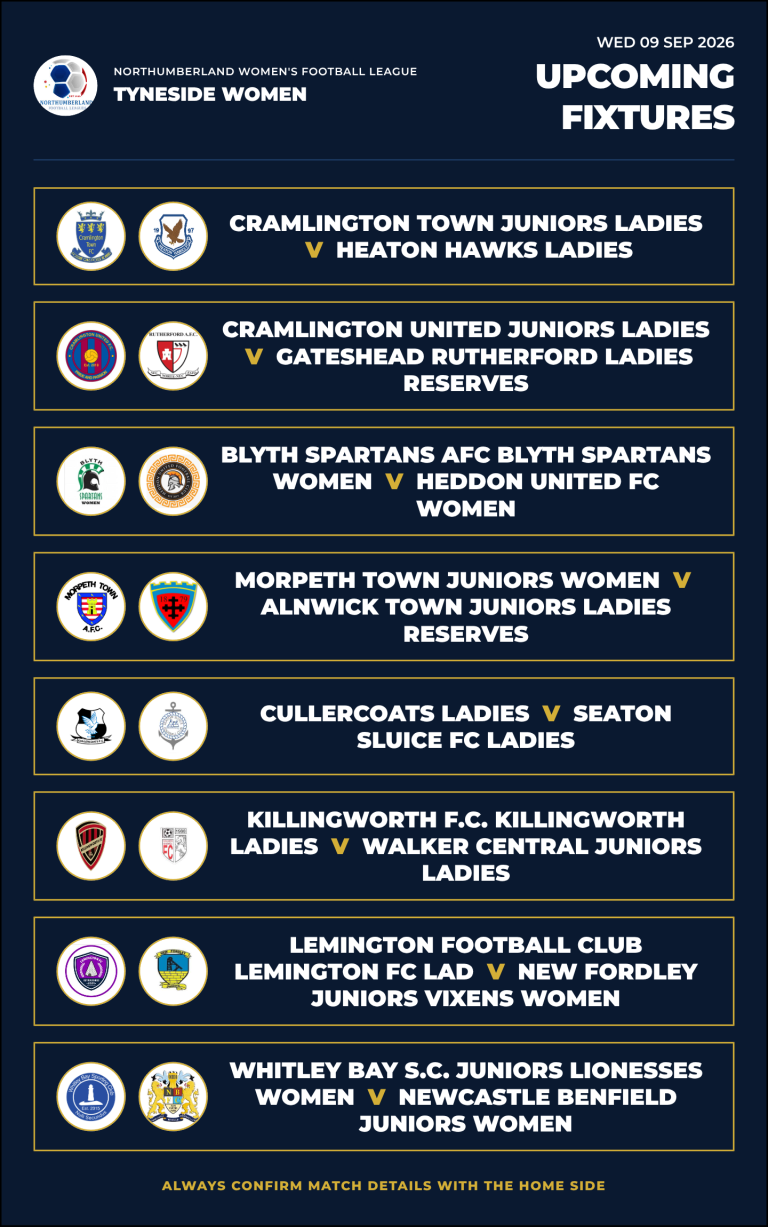 Upcoming Fixtures: WED 09 SEP 2026